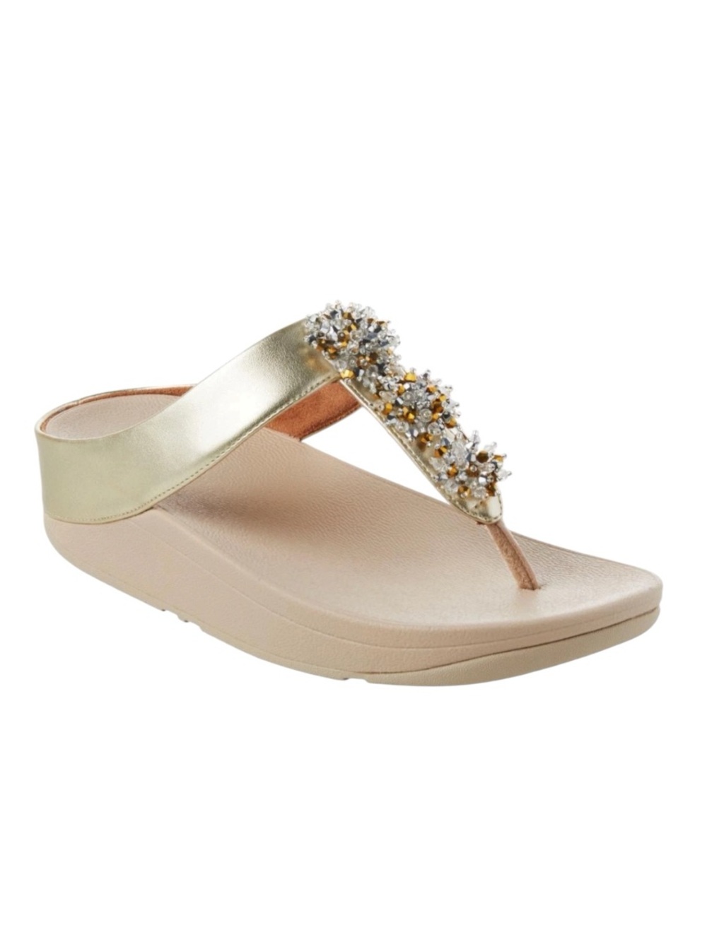 NWT FitFlop Arch Support Comfort Galaxy Wedge Beaded Flip Flop Platino Size 9